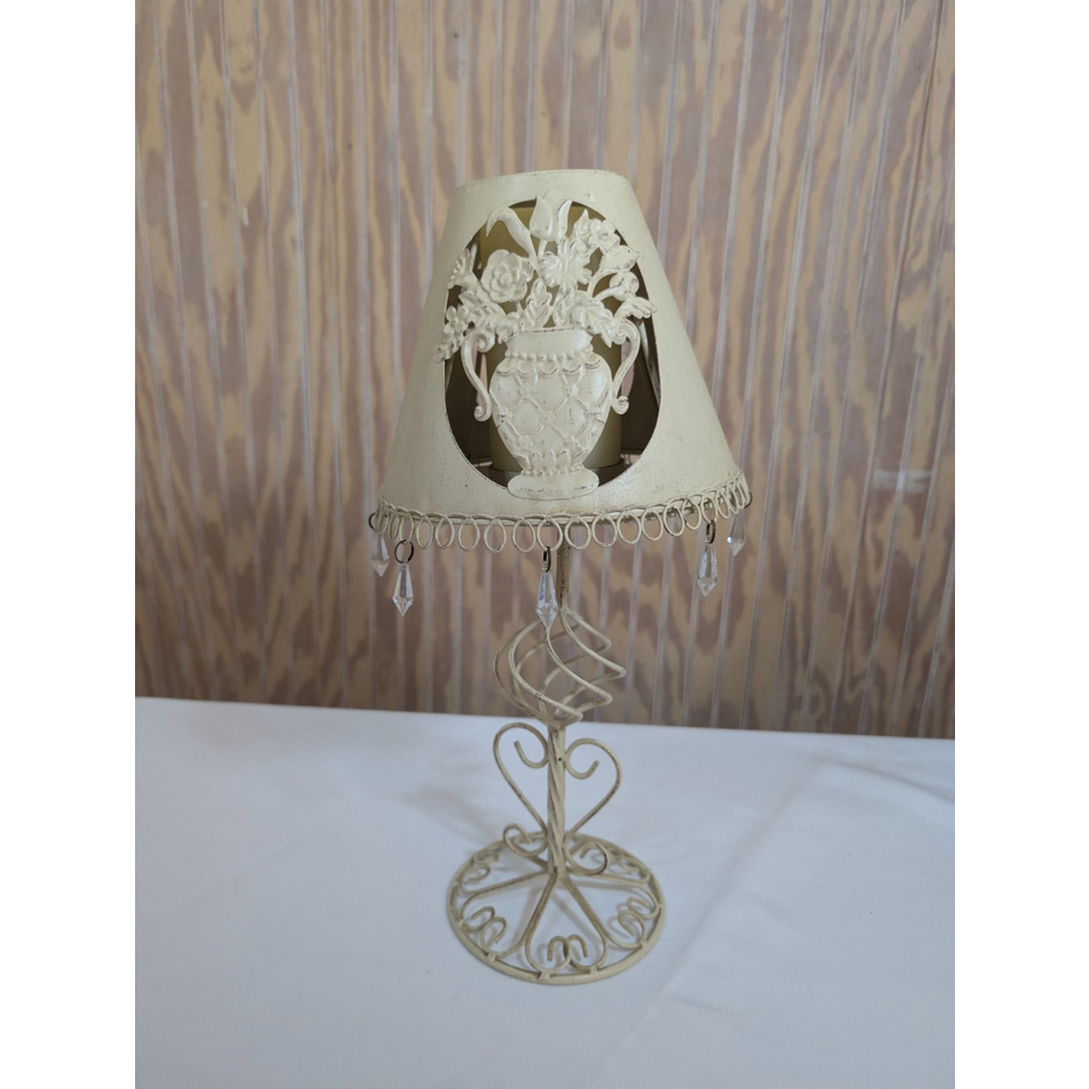 Metal Beige Votive Lamp with Floral Design Cutout